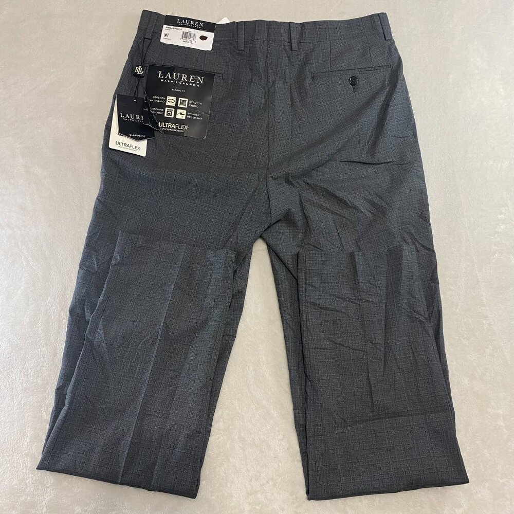 NWT Ralph Lauren Men's Norton Gray Plaid Ripstop Ultra-Flex Dress Pants 36 x 34